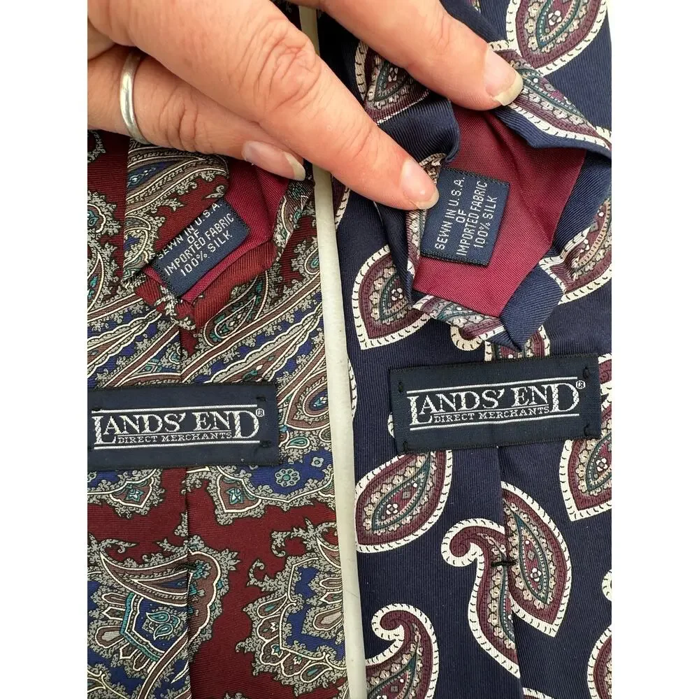 Vintage Pair of Paisley Lands End Silk Neckties